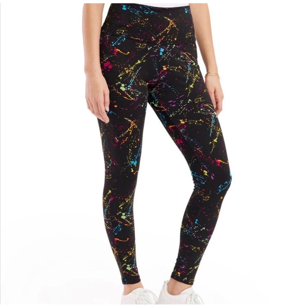 Women's Black Splatter Paint High Waist Leggings Casual Athleisure Size S